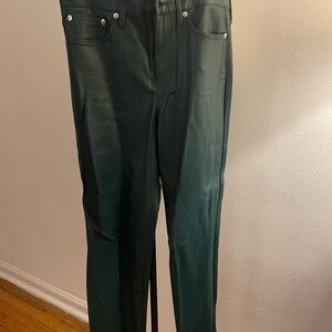 J. Crew Dark Green Straight-Leg Faux Leather Pants